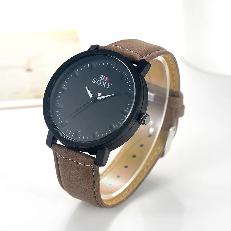 

SOXY Men Fashion Casual Quartz Watches Big Dial Simple Sport Men Clock Gift For Boy Leather Band Men Watches relojes Clearance
