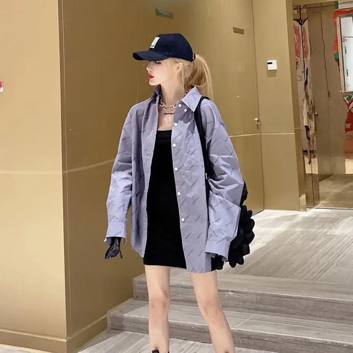 

Autumn new shirt loose and versatile medium long thin coat blouse