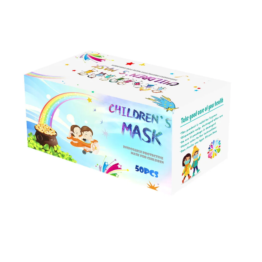 

50pc Children's Mask Cute Rainbow Disposable Face Masks Halloween Cosplay Headband masques Kids Boy Girl Faceshield Masque