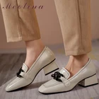 Женские туфли из натуральной кожи Meotina, классические туфли на толстом каблуке, с квадратным носком, весна 42