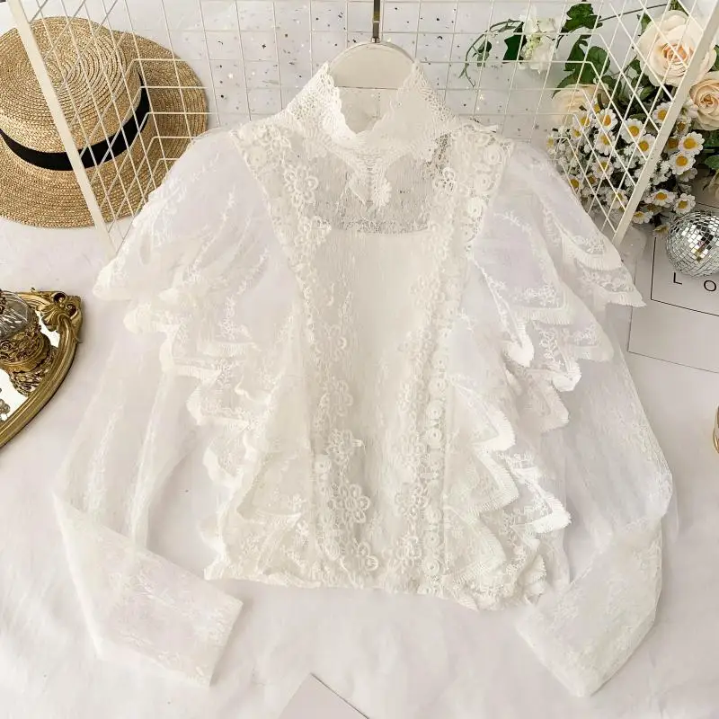 2019 новые модные женские осенние кружевные блузки рубашки |