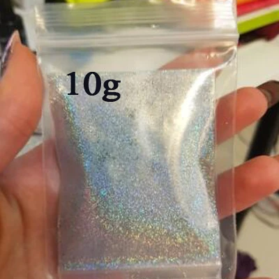 10g silver 50 г/пакет голографический блеск набор, свободный массивный блеск, блеск для ногтей порошок Блестящий из полиэстера для эпоксидной формы 3D дизайн ногтей украшения - Цвет: 10g silver