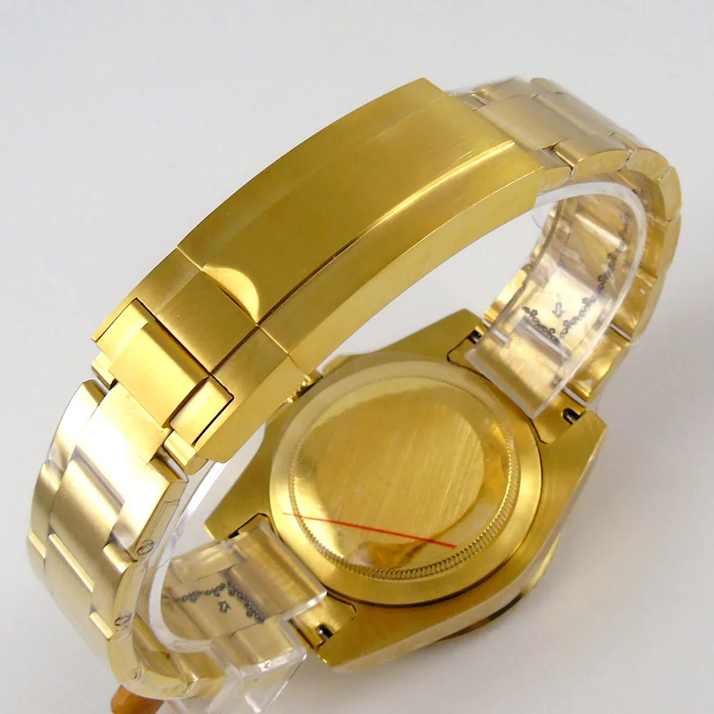 Full 40mm Yellow Gold Plated  Watch Case fit for NH35A NH36A Bracelet Band Unidirectional Ceramic Bezel enlarge
