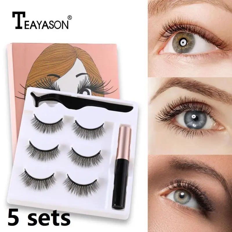 Magnetic Eyelashes 3D Mink Eyeliner Natural False Lashes Lasting 5sets Eyelash Makeup Tool TSLM2 | Красота и здоровье