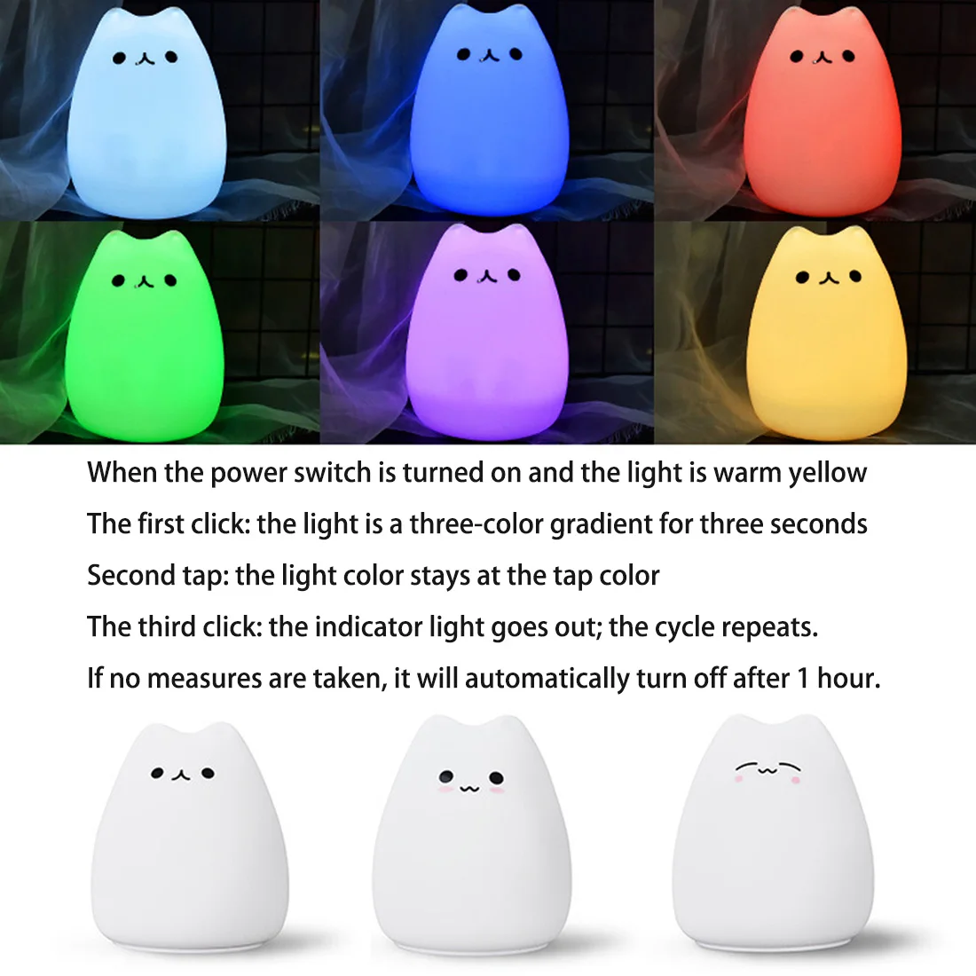 

Touch Sensor Colorful LED Night Lamp Cat Silicone Animal Light Party Gift for Kids Sleeping Bedroom Creative Desk Lamp