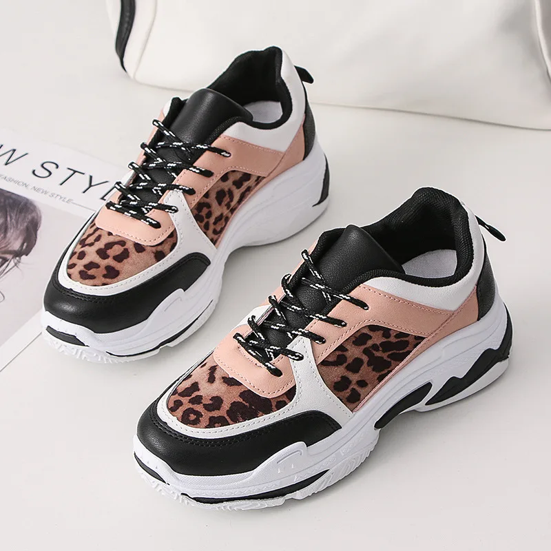 Женские кроссовки с леопардовым принтом дышащие классические кружевные
