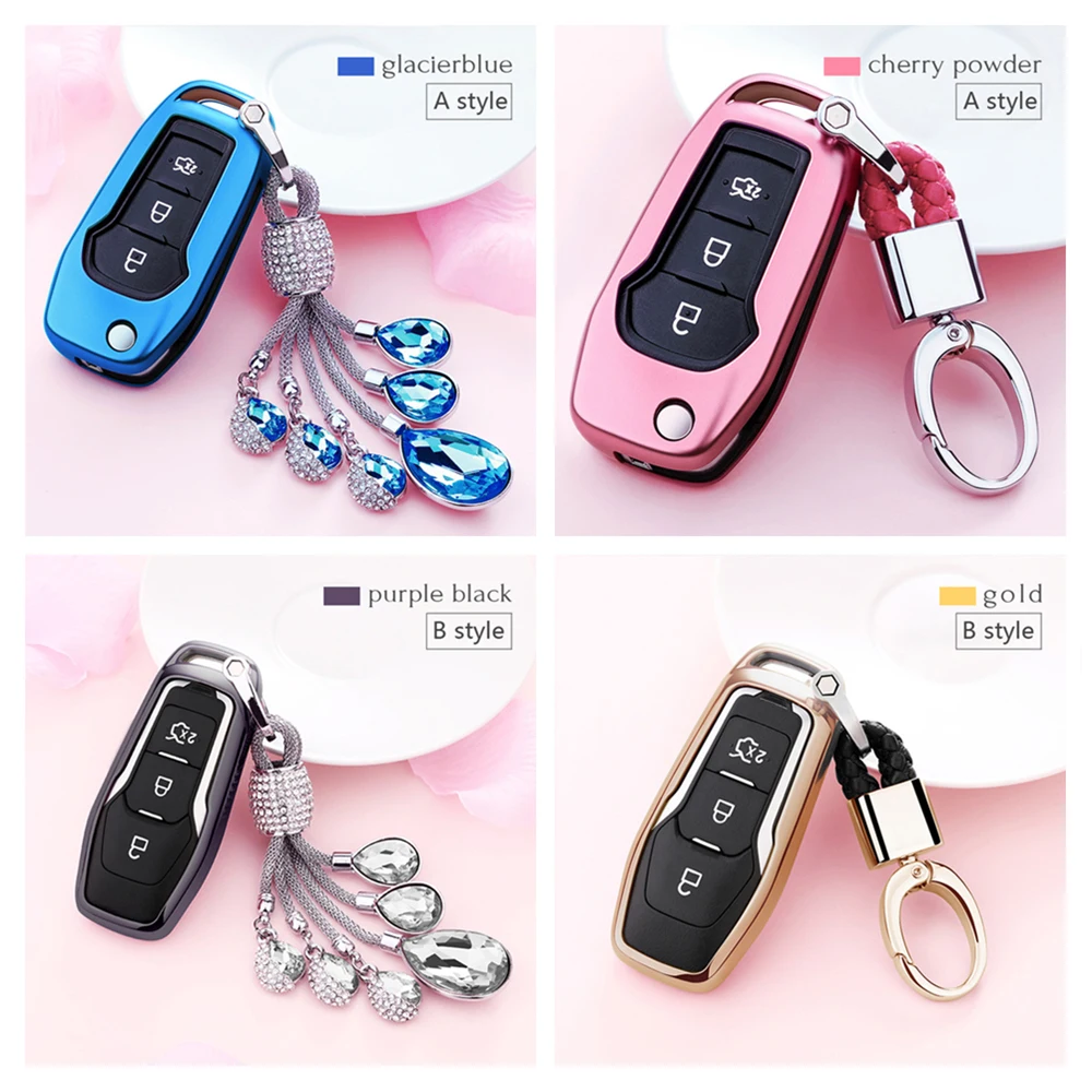 

Чехол для автомобильного ключа защитный Кристалл Подвеска чехол пряжка украшение для Mondeo EDGE Ecosport Everest эскорт модное украшение для автомоби...