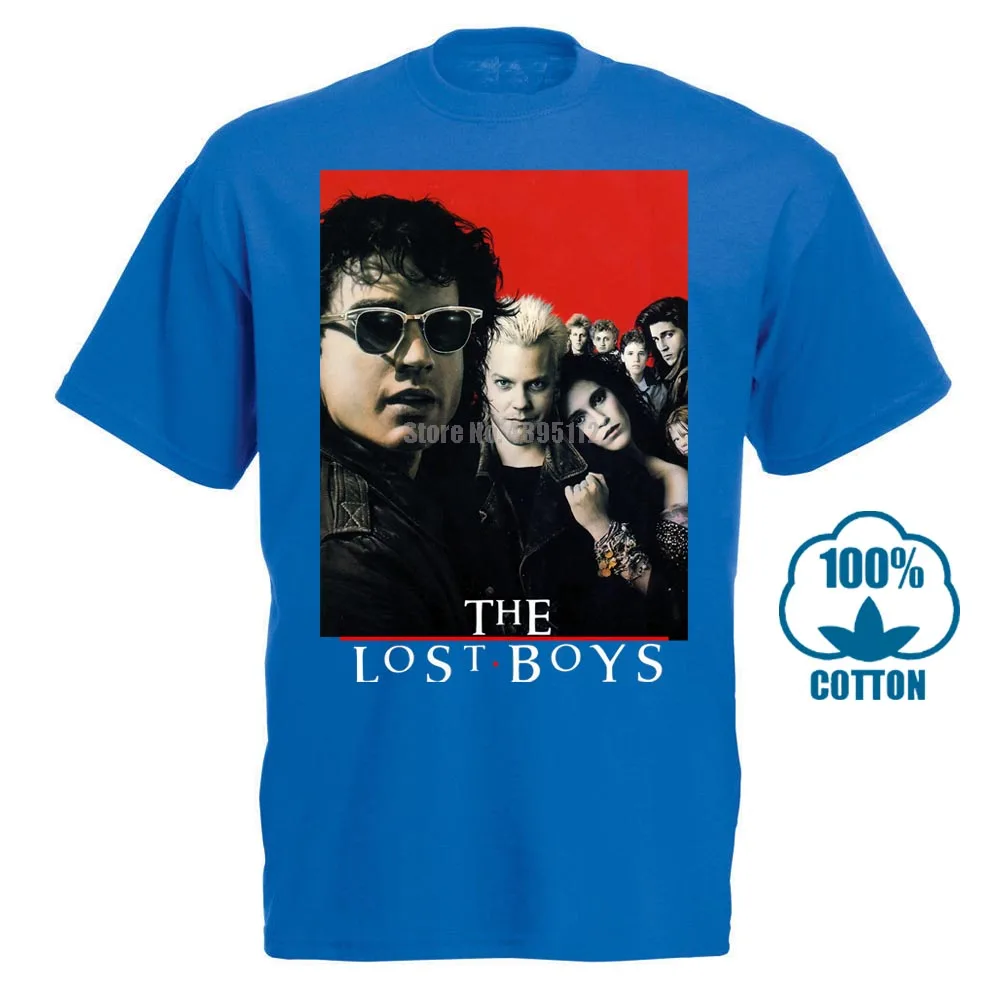 Синий Мужская черная футболка в винтажном стиле с принтом из фильма ужасов «The Lost Boys 80 S», новая одежда из США - Цвет: Синий
