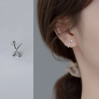 real 925 sterling silver screw crossed stud earrings simple jewelry for women
