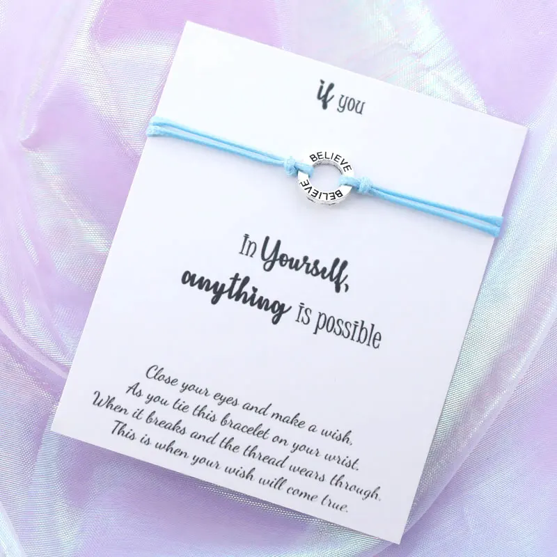 Верьте в себя Wish Bracelet Believe String Bracelet Серебряный верующий Шарм для женщин и мужчин дружба вдохновляющий подарок