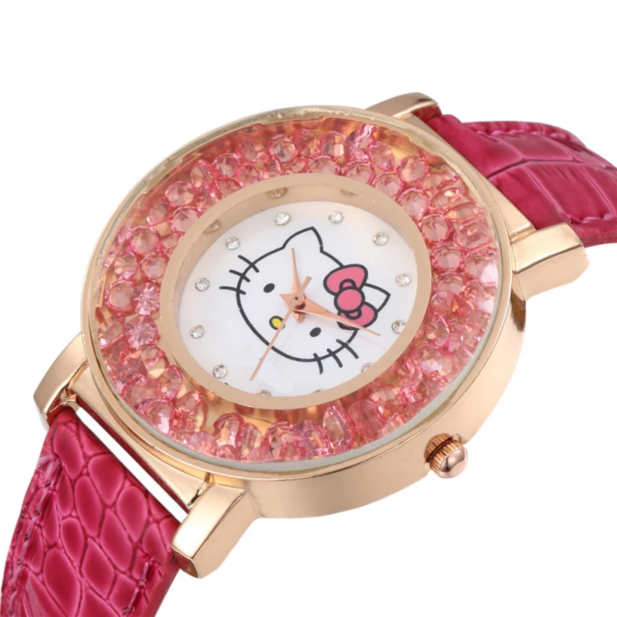 Детские часы Reloj Kitty с милым рисунком розовые стразы Мультяшные детские
