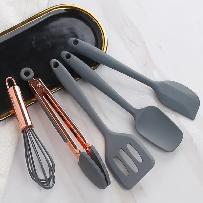 

Gray Cooking Kitchenware Silicone Utensils Multifunction Non-Stick Scraper Oil Spatula Ladle Egg Beaters Shovel Kitchen Tools