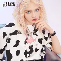 elfsack zebra striped casual t shirts women top 2021 summer cow short sleeve korean ladies basic daily graphic tee