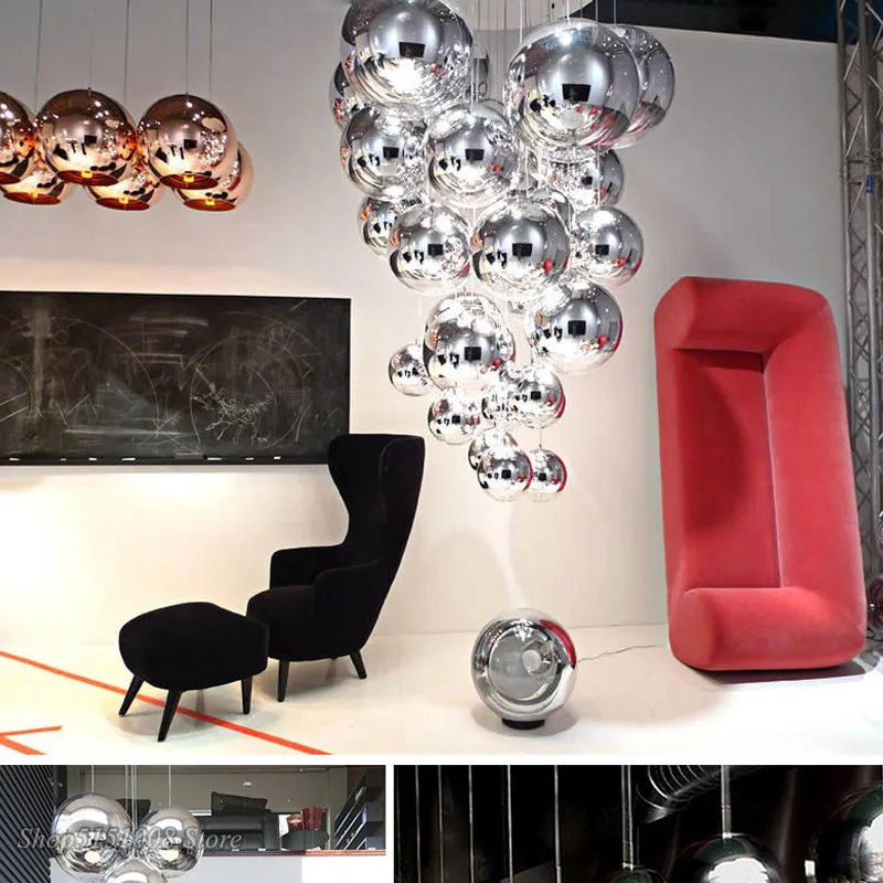

Modern Design Glass Ball LED Pendant Lights LED Art Gold Hanging Lamp Mirror Shade Bedroom Bar Living Room Light Fixtures