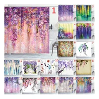 watercolor flower collection spring flowers wisteria background painting polyester fabric bathroom shower curtain set with hooks
