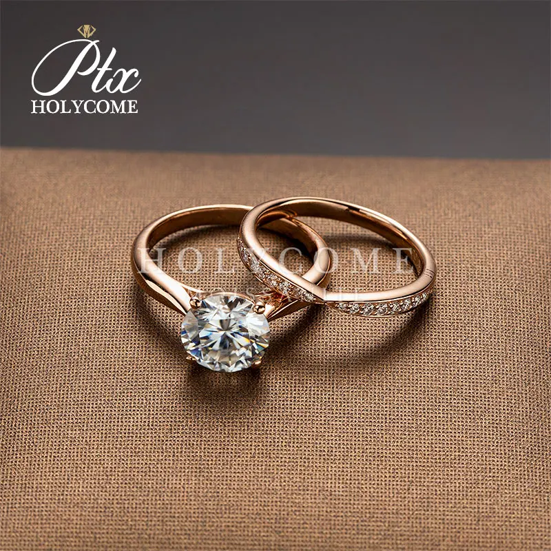 

18K Rose Gold Couple Rings Bridal Sets Four Claws Round Brilliant Cut Moissanite Jewelry Factory Black Friday Discount Merry