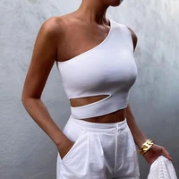 one shoulder tank white crop top femme summer vest cropped women clothing sexy black hot girl club poleras mujer ete streetwear