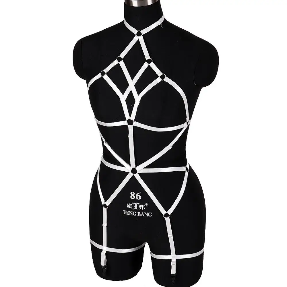Sexy Body Harness Strappy White Tops Cage Waist Belt Garter Plus Size Set Hollow Out Punk Goth Clubs Lingerie Festival Wear | Женская