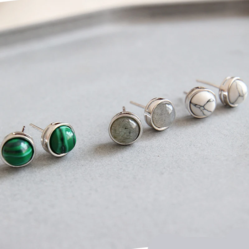 Серьги гвоздики Moonstone круглые серьги из стерлингового серебра 925 пробы с