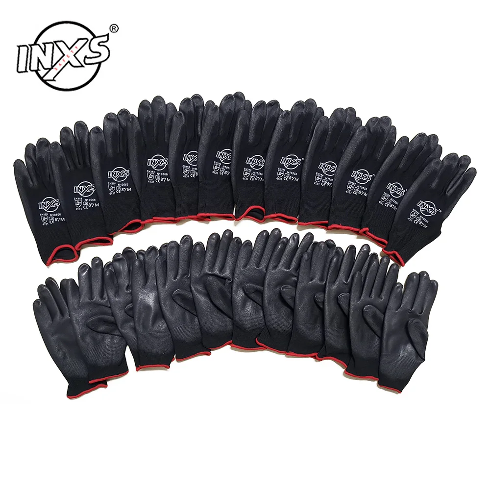 

10 Pairs Work Gloves PU Coated Black Safety Gloves Hand Protect Antiskid Industrial Mechanic Protective Working Glove UK Stock