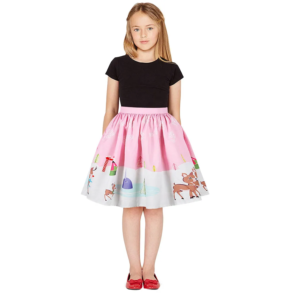 Одежда для рождественских праздников девочек подростков с короткими рукавами и