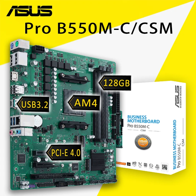 Разъем AM4 Asus Pro B550M CCSM материнская плата DDR4 128 ГБ DVI VGA AMD Ryzen 5000 PCI E 4 0 OC B550 плакат мама