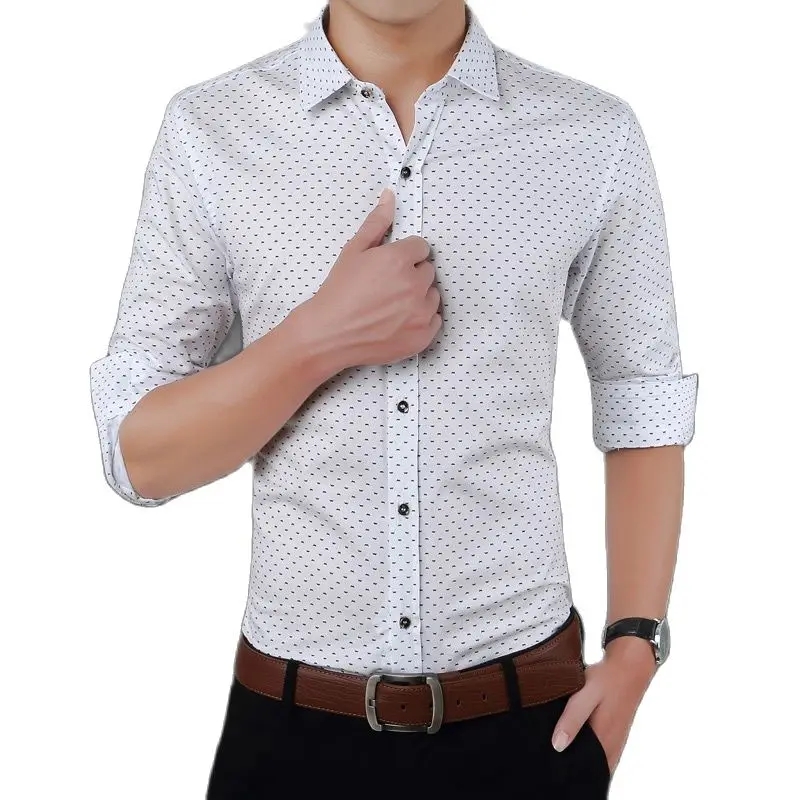 Men's Shirt  Long Sleeve Fashion Slim Fit Printed Shirt Male Social Business Dress Shirts Brand For Men Soft Comfortable M-5XL
