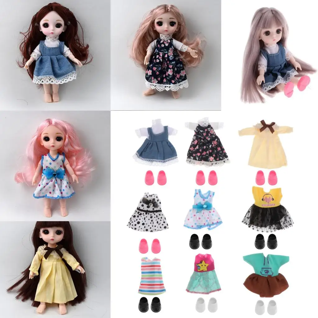 

5 Pack Doll Clothes with Shoes 16cm Girl Dolls Clotes Fashion Mini Dress and Shoes