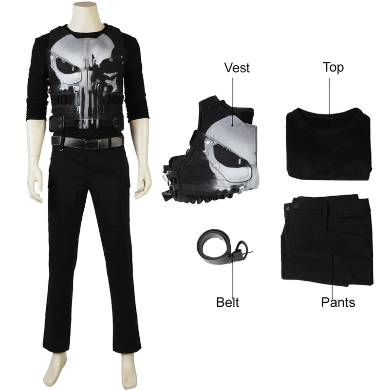 Punish Season 1  Cosplay Superhero Costume Frank Castle Black Clothing Fancy Halloween Masquerade Role-playing Outfit