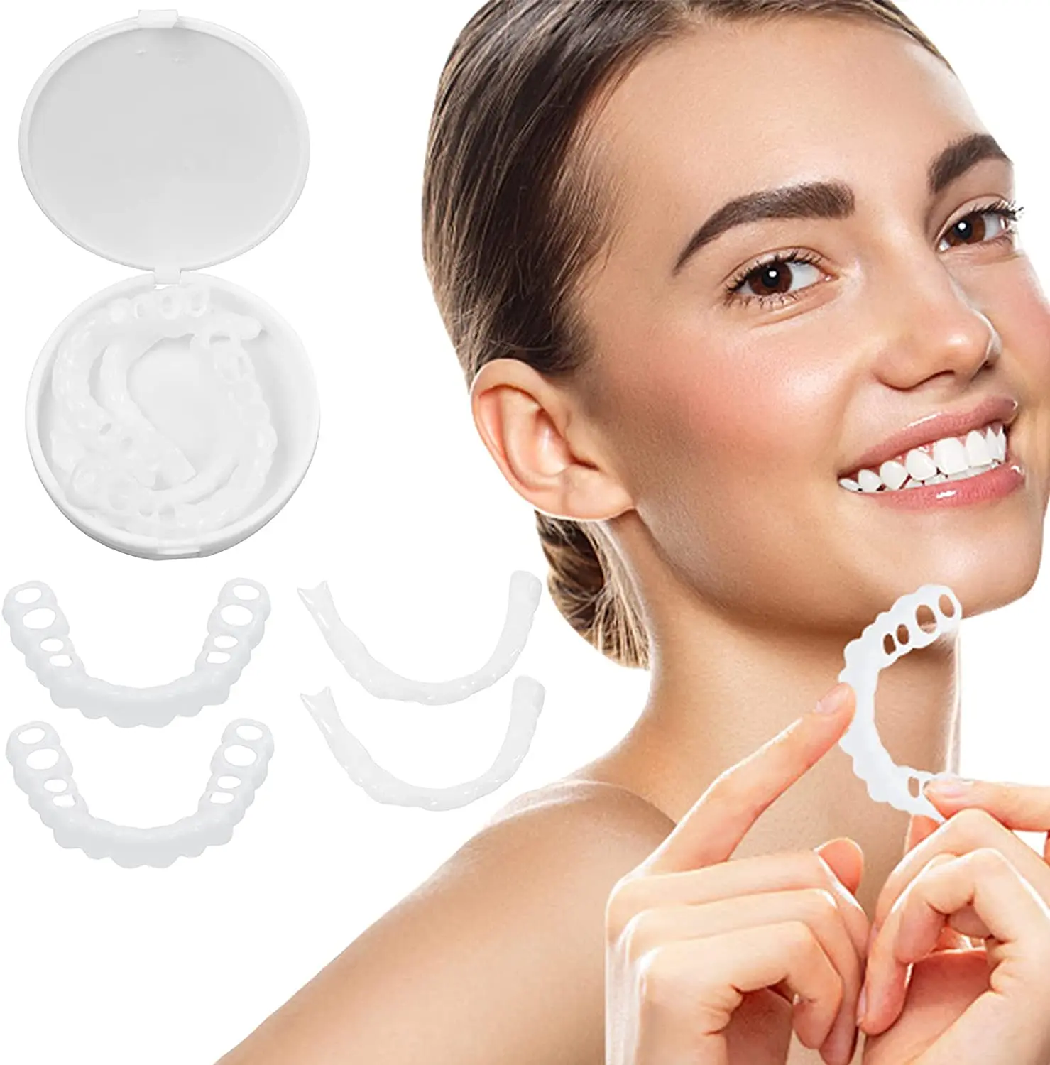 

Teeth Veneers Whitening Dentures Imitation Braces Temporary False Teeth Cover Perfect Smile Comfortable Fit Denture Kit