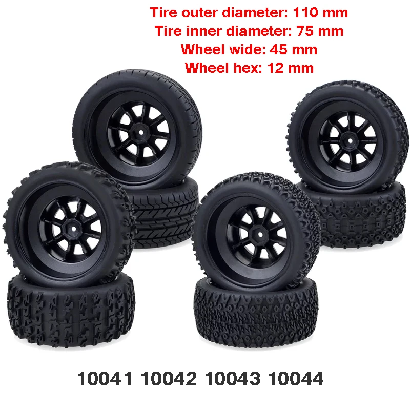 

4PCS 1/10 Rc Wheels Tires 110mm Rim 12mm Adapter Hex for 1/10 RC Car Traxxas Slash HPI Redcat Scx10 Trx4 Short Course Truck