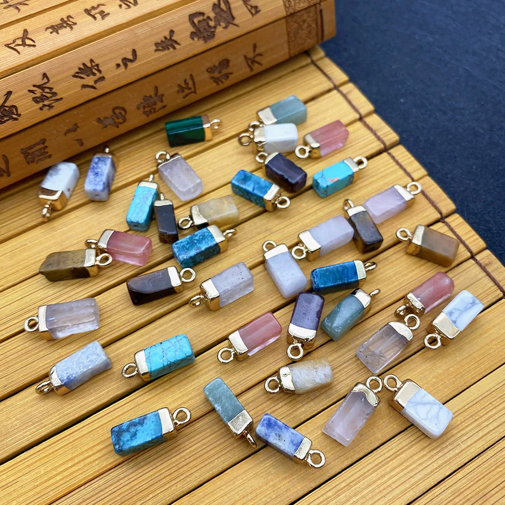 

2 Pieces of Natural Stone Pendant Multicolor Rectangular Electroplated Amethyst Turquoise DIY Handmade Charm Necklace Bracelet