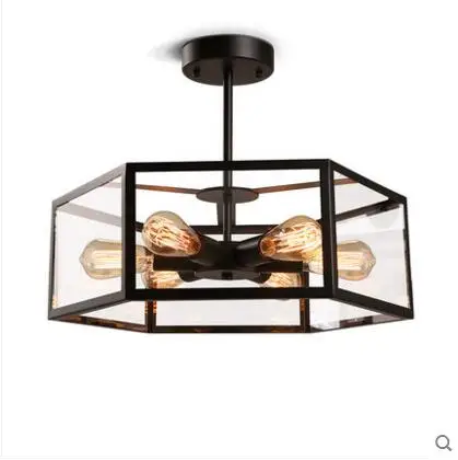 

retro iron chandeliers Industrial glass chandelier box six lamp lights Restaurant bar cafe bedroom creative decor loft lamp