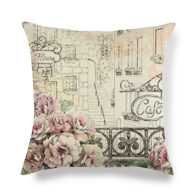 Английское слово ParisTower цветок бабочка городской пейзаж наволочка с декоративным