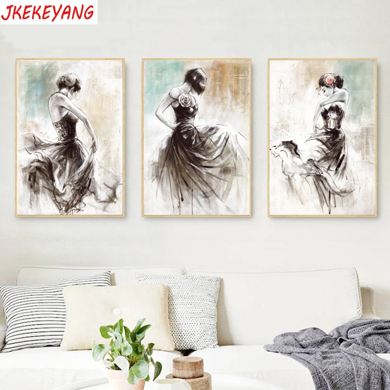 

Алмазная 5D картина с полным/круглым сверлом, набор из 3 предметов, мозаика для красивой девушки, танцующей картины, алмазная вышивка, настенн...