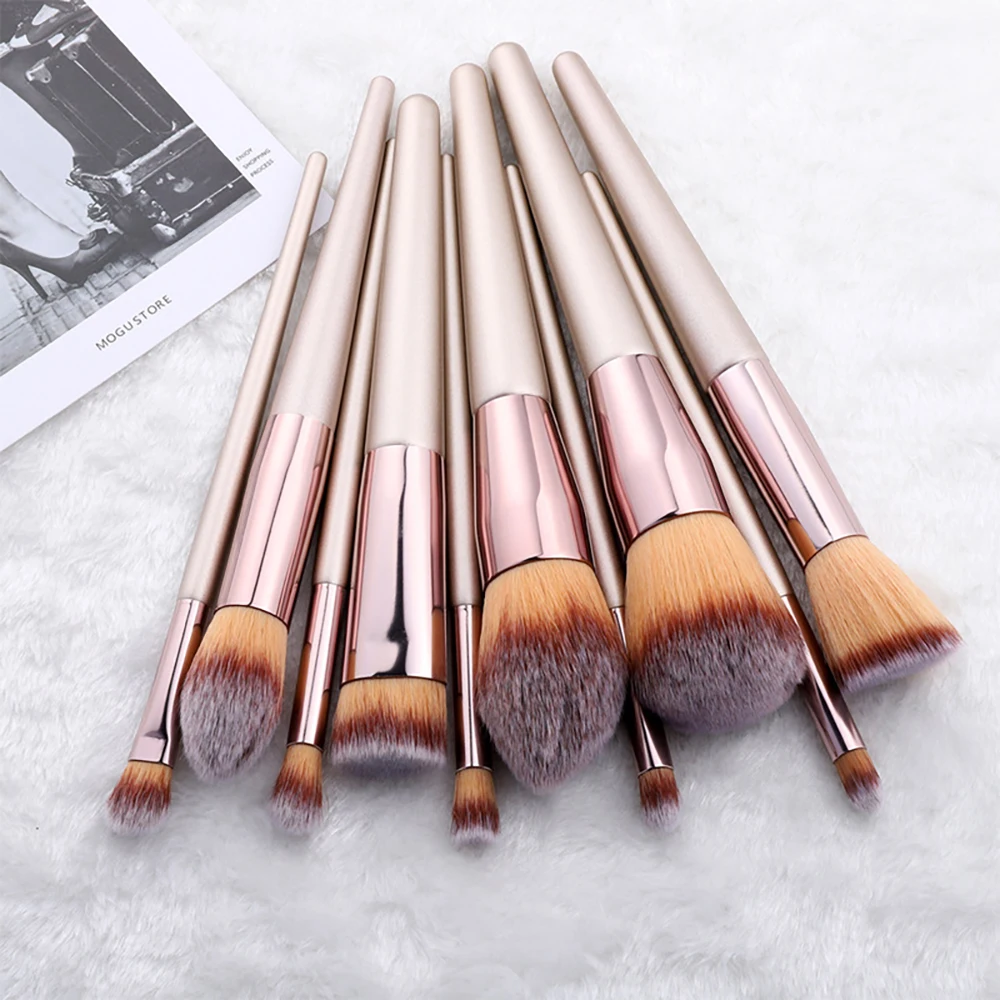 

10 Pieces Champagne Gold Makeup Brushes Set Beauty Brush Foundation Brush Eye Shadow Brush Makeup Set Tool