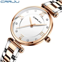 crrju new ladies exquisite watches top brand luxury rose gold crystal ladies wristwatch elegant business quartz women watches