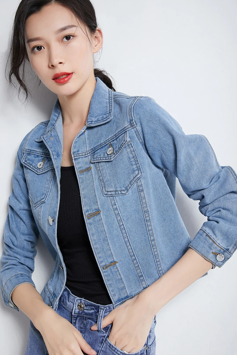 Модная Джинсовая куртка женская весна 2XL XL весна осень ручная щетка длинный рукав стрейч короткая джинсовая куртка Белый Розовый Пальто