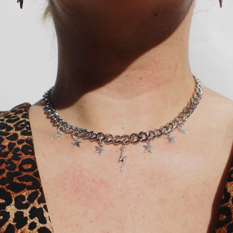 

Multi Layer Link Chain Necklace Lock Pendant Choker Necklace Women Men Punk Metal Heart Padlock Chains Jewelry Gift