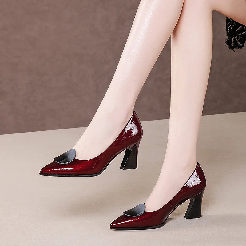 

COVIBESCO Sexy Fahion Metal Decoration Women's Shoes Genuine Leather Pointed Toe High Heels Pumps Night Club Shoes Woman Heels