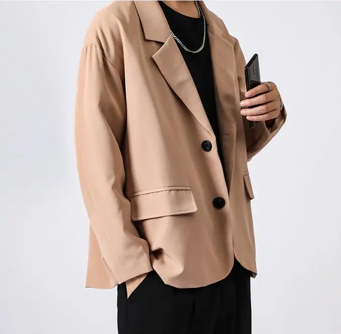 Новинка 2019 корейский мужской блейзер черный негабаритный Блейзер Yuppie стиль