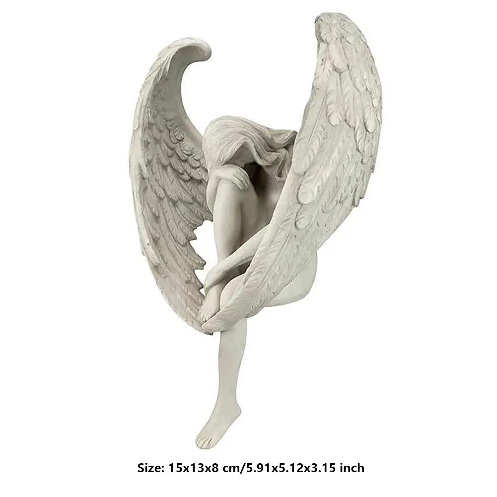 

Flower Fairy Statue Sitting Art Sculpture Figurines Garden Ornament 3D Angel Wings Resin Craft Art Outdoors Indoor Home Decor