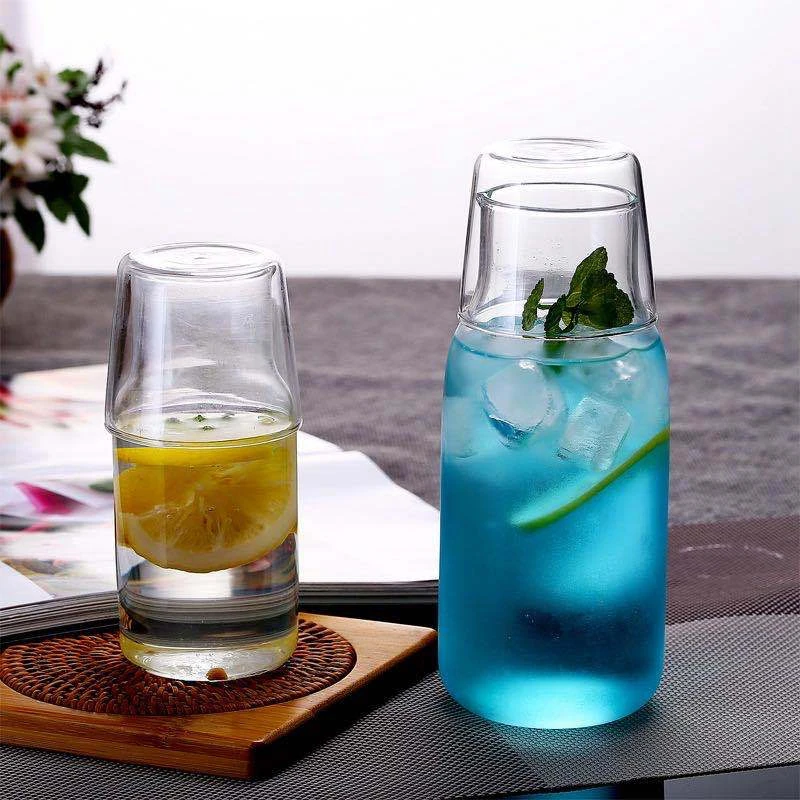 

Milk Bottle Glass Simple Heat Resistant Water Bottle Juice Bottle Drinking Bottle With Cup Nordic Glass Bottle Fruit Juice Cup