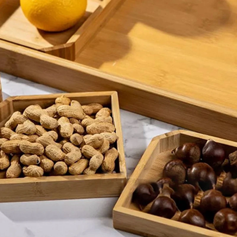 

Natural Wooden Serving Tray Food Tea Fruit Dinner Tray with Handles for Holding Utensils Teapot Teacups