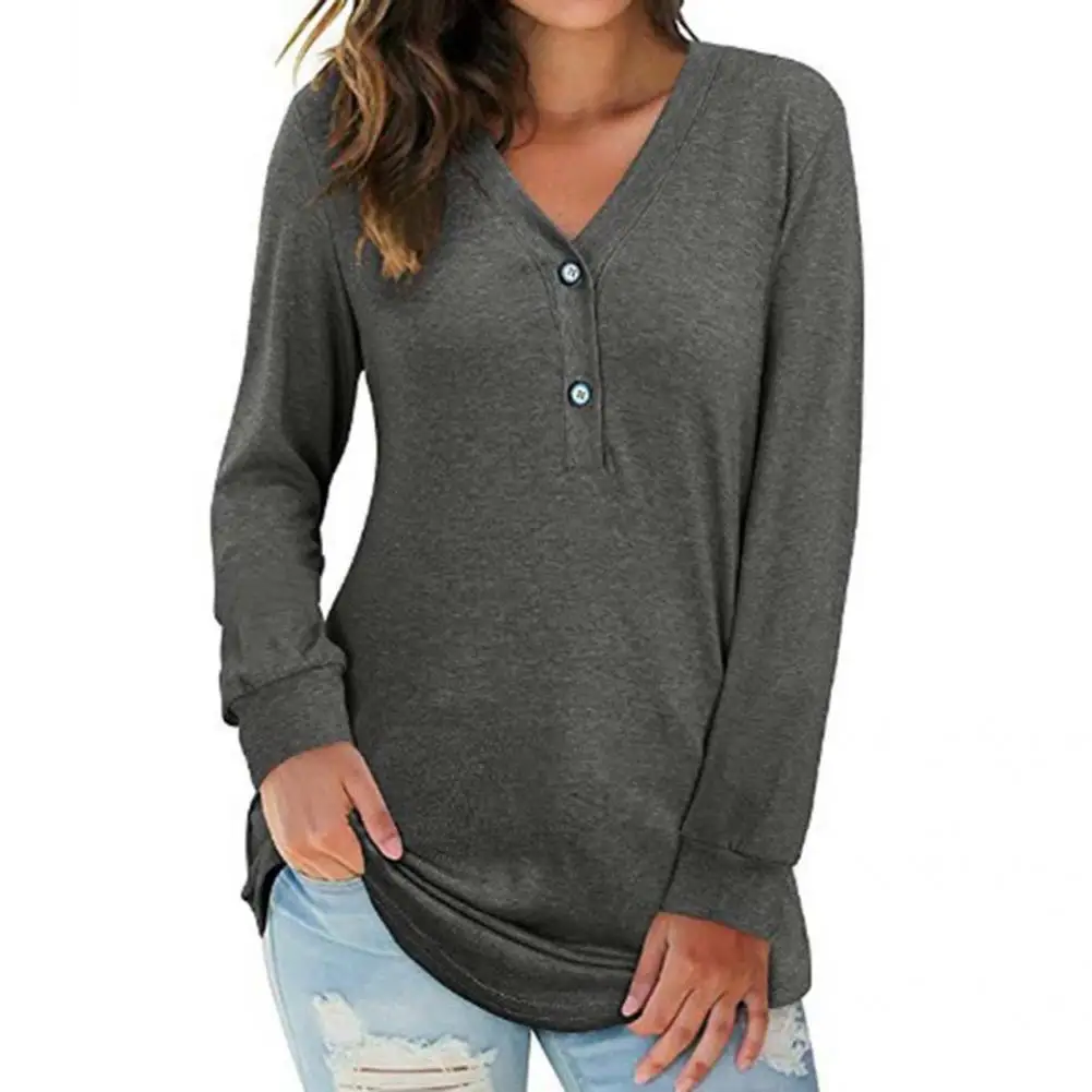 Блузка модная осенне-зимняя длинная свободная туника с V-образным вырезом для