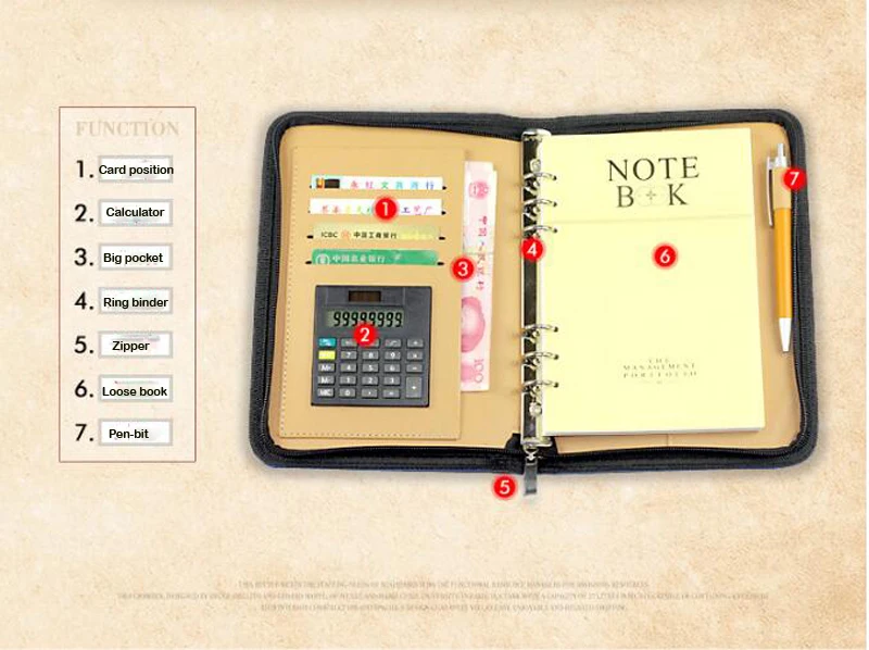 A6 A5 B5 Ноутбук искусственная кожа спиральный Padfolio папка калькулятор личный