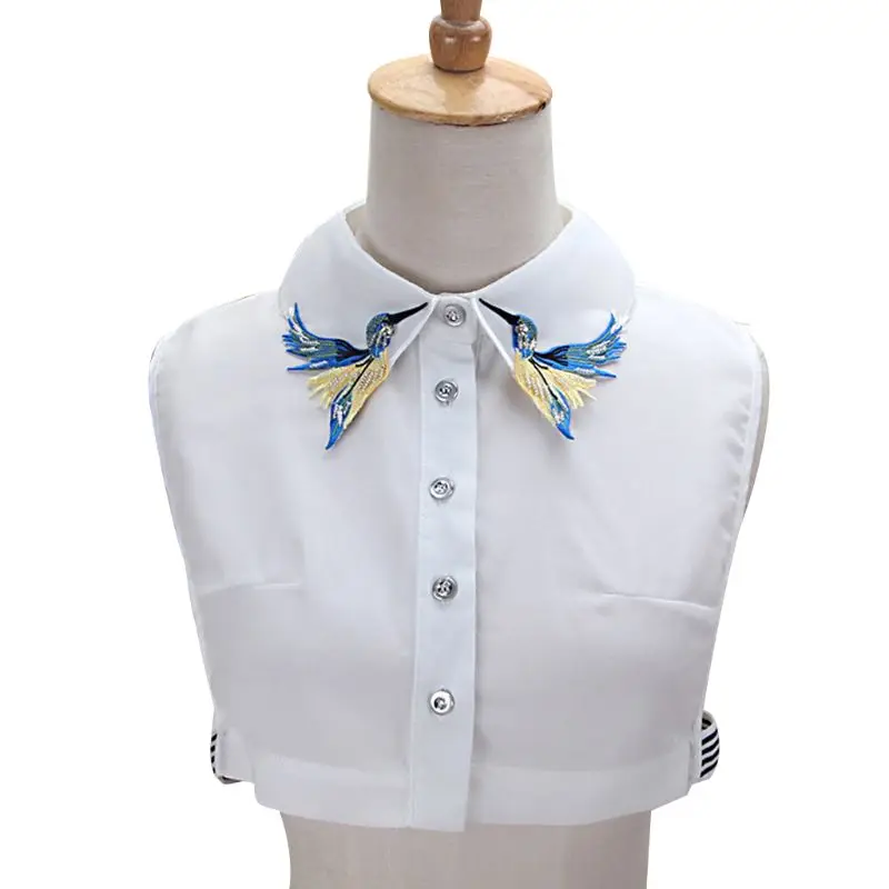 

Women Shirt Fake Collar Tie Fashion Heavy Bird Embroidery Crystal Sewing Detachable Collar False Collar Lapel Blouse Top Women