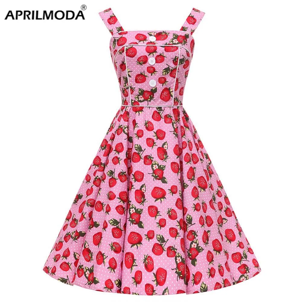 Рокабилли полный круг винтажное платье Лето открытая спина Сексуальная Кнопка 50s