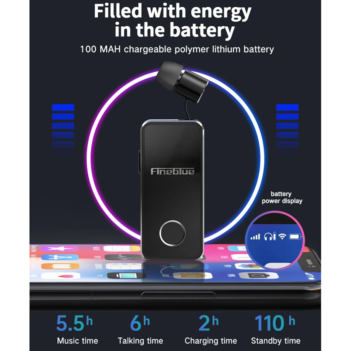 Выдвижные беспроводные bluetooth наушники портативная гарнитура с клипсой и