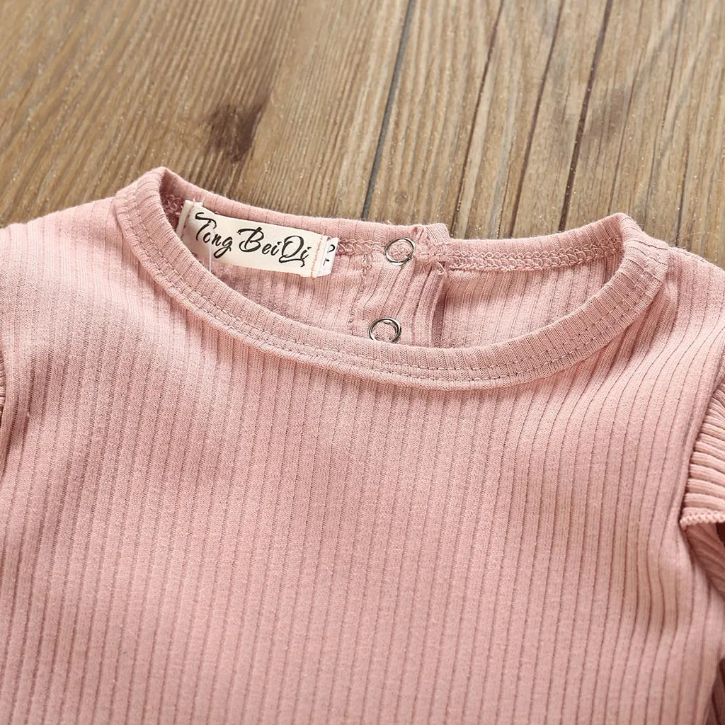 Children Kid Girl Set Long Sleeve Ruffles Romper Bodysuit+Denim Pants Jean Toddler Clothes Vetement Enfant Fille Ropa | Мать и ребенок